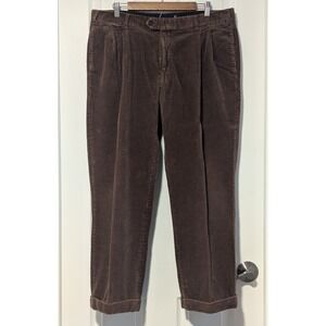 J. Peterman Men's 37 x 27 (tag 40) Thick Corduroy Pleated Cuffed Brown Pants